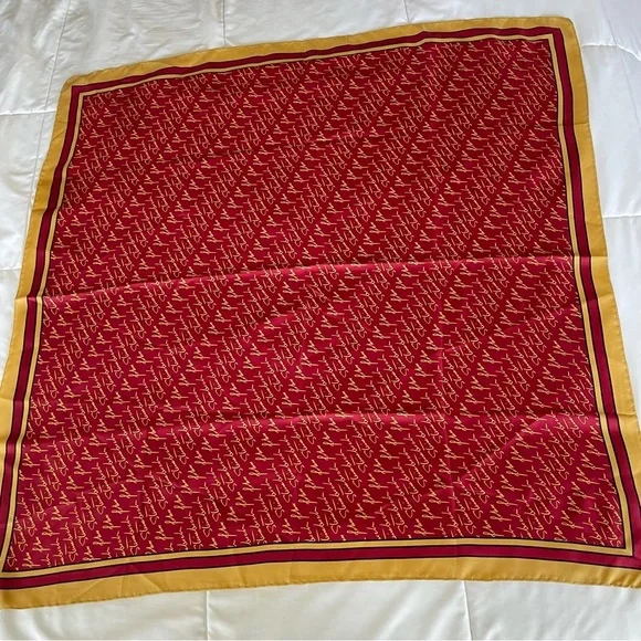 Josh Bach 100% Silk Scarf John Steinbeck Signature Print Red Square 35 x 35 In. - Picture 8 of 11